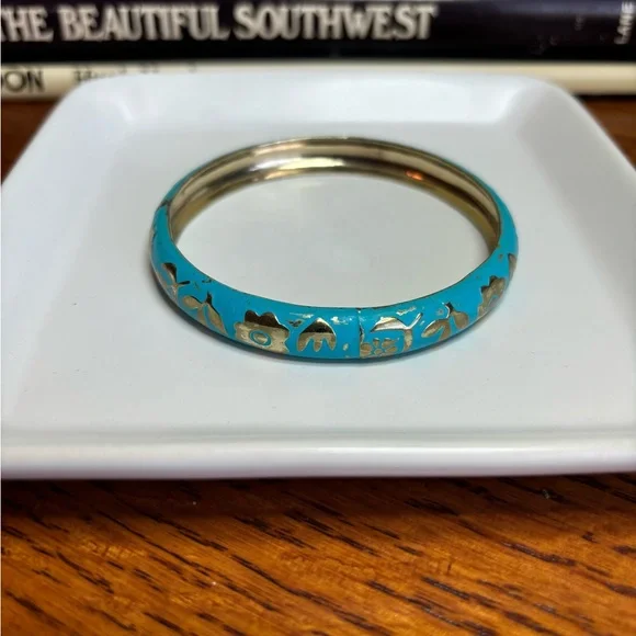 Beautiful Blue & Gold Bangle Bracelet - Picture 8 of 9